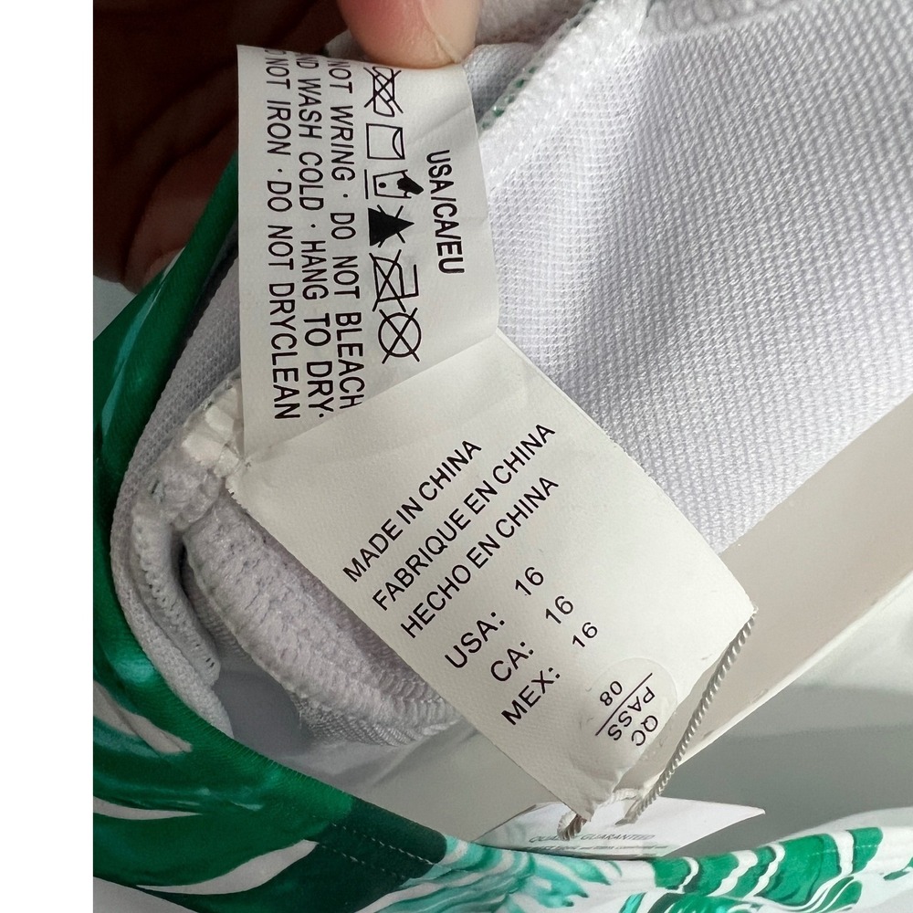 NWT Cocoship Green White Tropical Palm Print Halter Tassels Swimsuit Size 16 - Picture 9 of 10